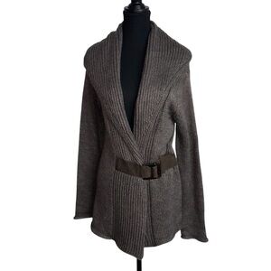 Soft Surroundings Belted Cardigan Taupe Sweater Medium